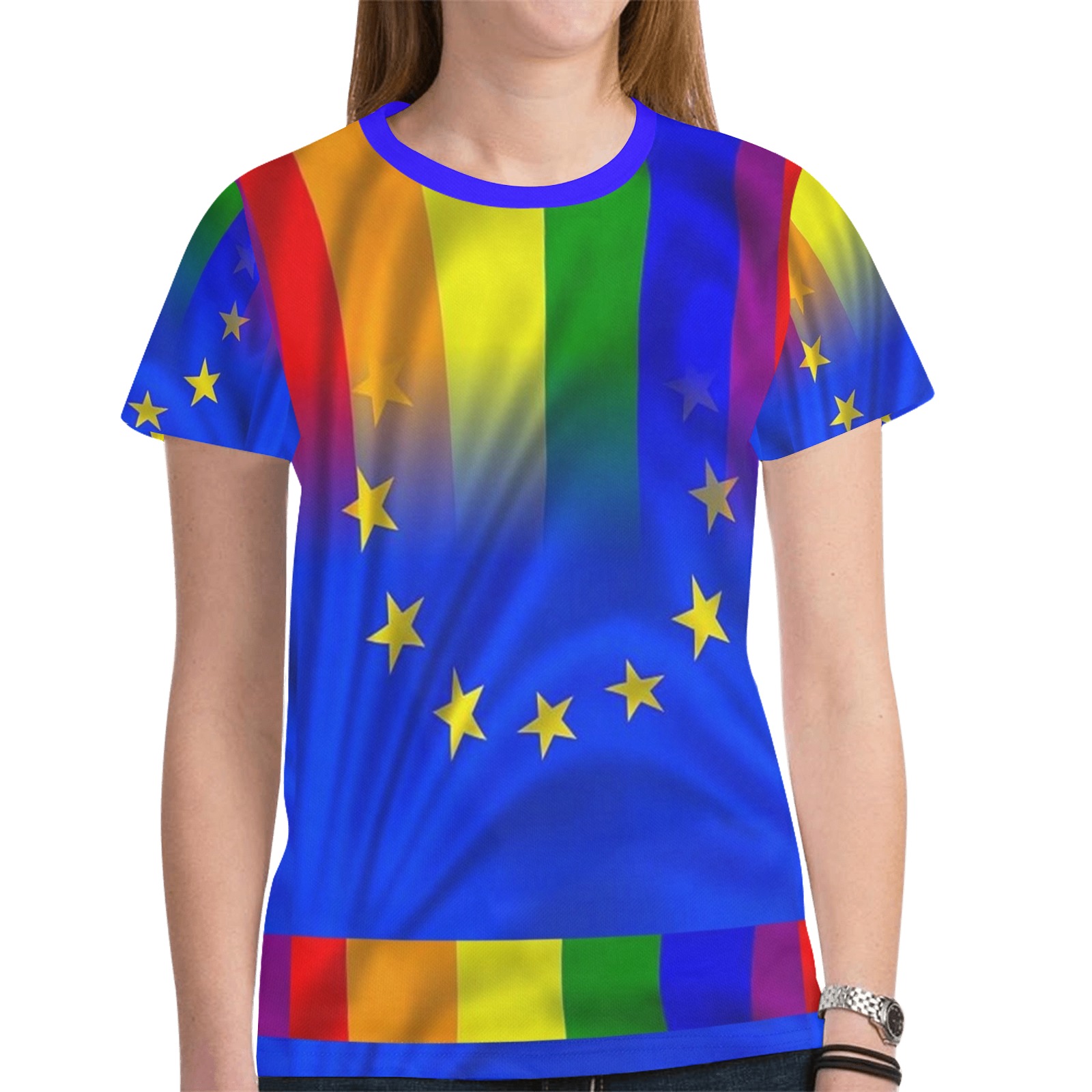 Euro Pride Flag Pop Art by Nico Bielow New All Over Print T-shirt for Women (Model T45)