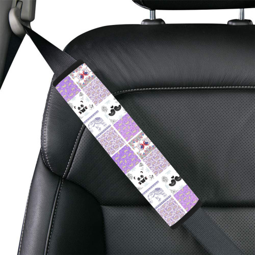 Purple Paisley Birds and Animals Patchwork Design Car Seat Belt Cover 7''x12.6'' (Pack of 2)