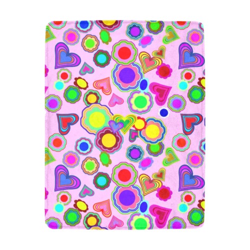 Groovy Hearts and Flowers Pink Ultra-Soft Micro Fleece Blanket 43"x56"