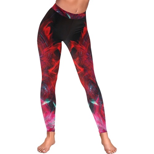 Abstract-Red Women's Low Rise Leggings (Invisible Stitch) (Model L05)