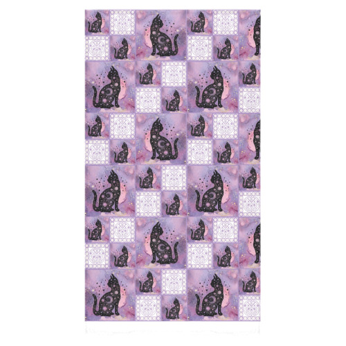 Purple Cosmic Cats Patchwork Pattern Bath Towel 30"x56"