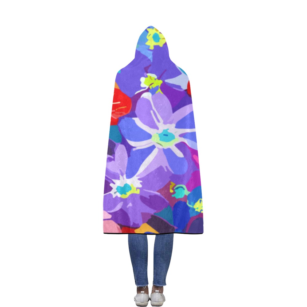 Mix of colorful summer flowers art. Flannel Hooded Blanket 56''x80''