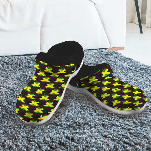 Jamaican Flag Maps Brown Fleece Lined Foam Clogs for Adults