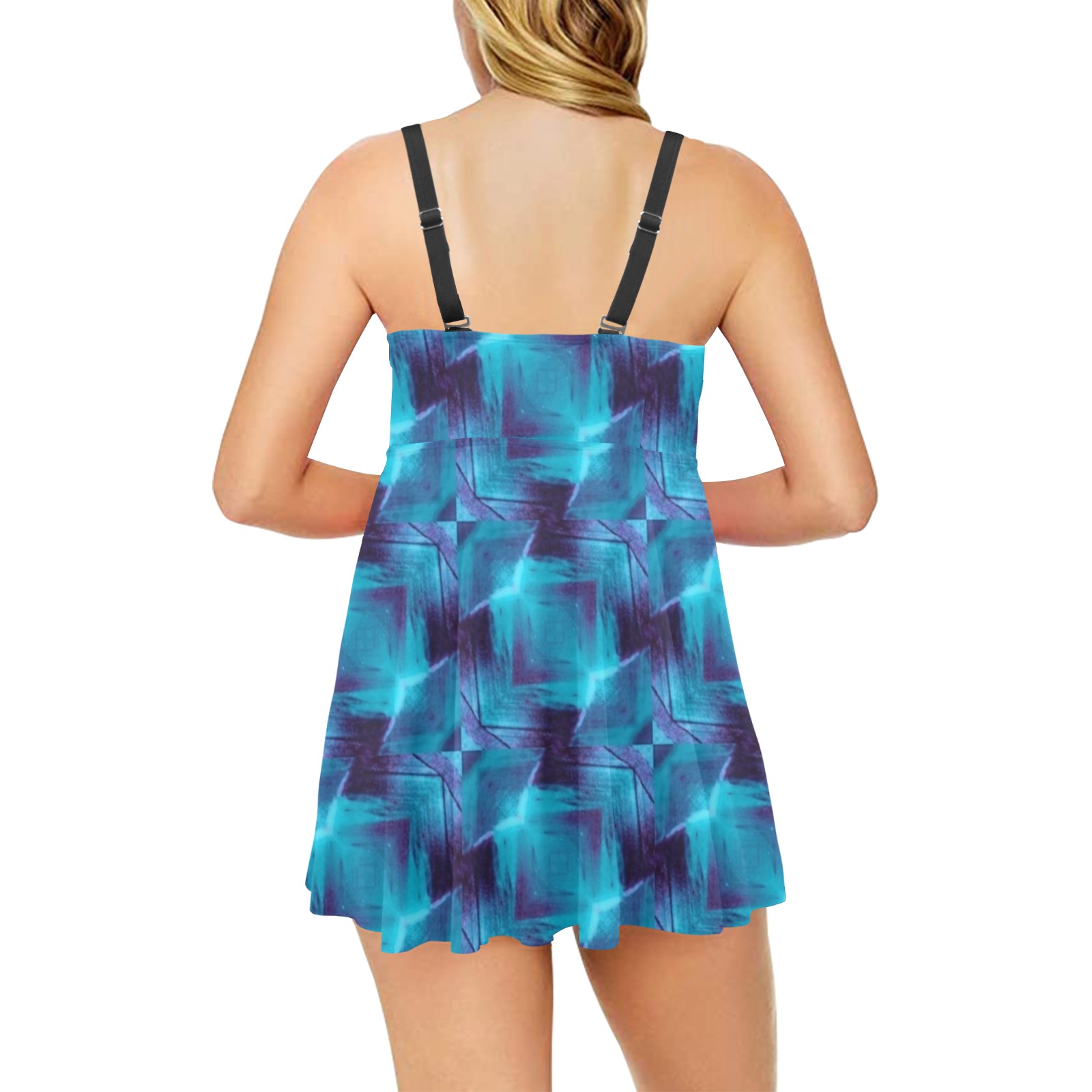 Blue Abstract - Repper.app Chest Pleat Swim Dress (Model S31)