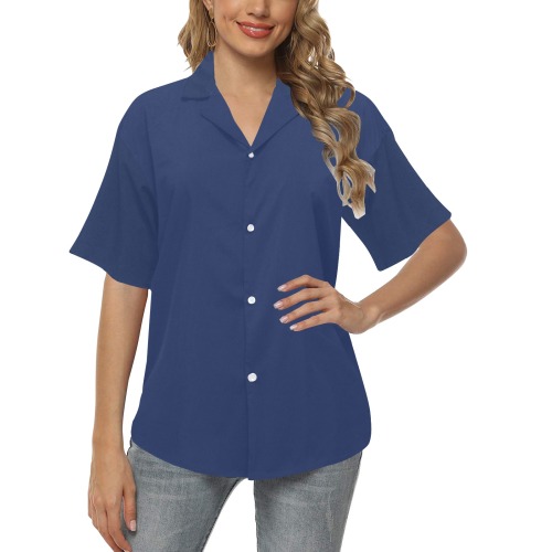 color Delft blue All Over Print Hawaiian Shirt for Women (Model T58)