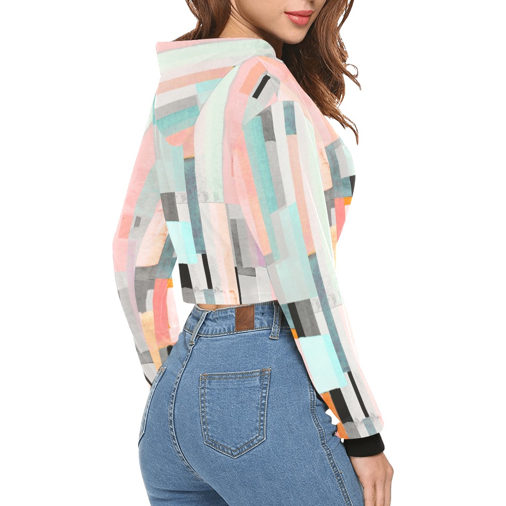 Abstract Geometric.jpg All Over Print Crop Hoodie for Women (Model H22)