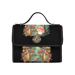 Pagan Mushroom Fairy Forest Waterproof Canvas Bag-Black (All Over Print) (Model 1641)