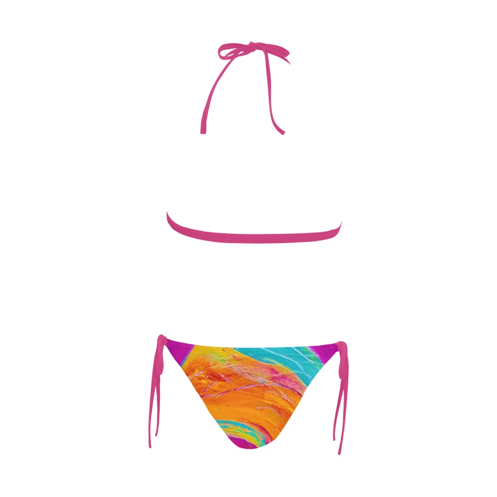 Pink Fish Collection Buckle Front Halter Bikini Swimsuit (Model S08)