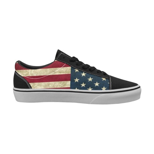 USA flag old style black Women's Low Top Skateboarding Shoes (Model E001-2)