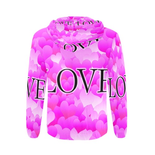 Pink Love All Over Print Full Zip Hoodie for Men (Model H14)