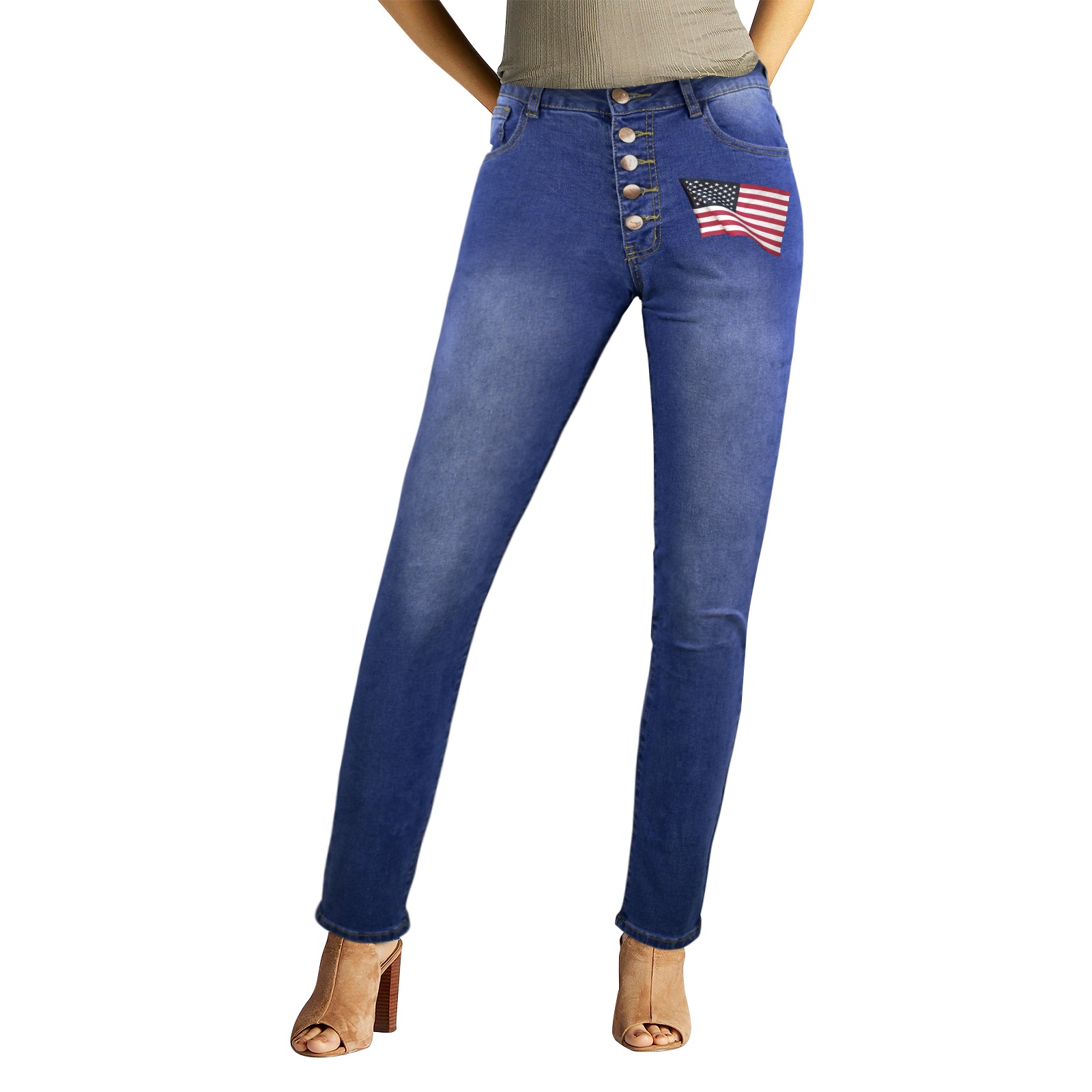 Flapping American Flags Women's Jeans (Front&Back Printing)