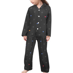 Armenian Tricolor Heart Patterns Little Girls' V-Neck Long Pajama Set