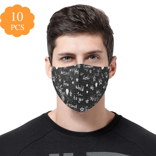 Words Pop Art by Nico Bielow 3D Mouth Mask with Drawstring (Pack of 10 & 20 Filters Included) (Model M04)