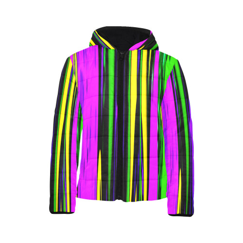 Mardi Gras Stripes Kids' Padded Hooded Jacket (Model H45)