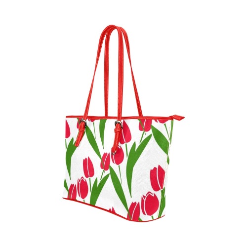 Tulips Leather Tote Bag/Large (Model 1651)