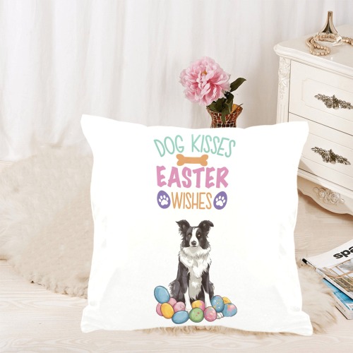 Border Collie Dog Kisses Easter Wishes Custom  Pillow Case 18"x18" (one side) No Zipper