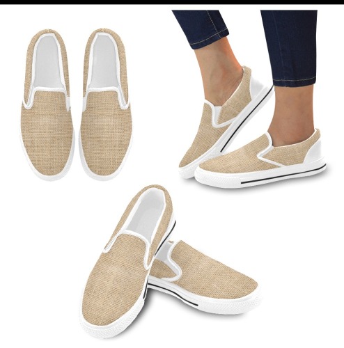 Burlap Fabric Women's Slip-on Canvas Shoes (Model 019)