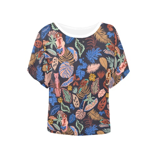 Modern colorful dark jungle Women's Batwing-Sleeved Blouse T shirt (Model T44)