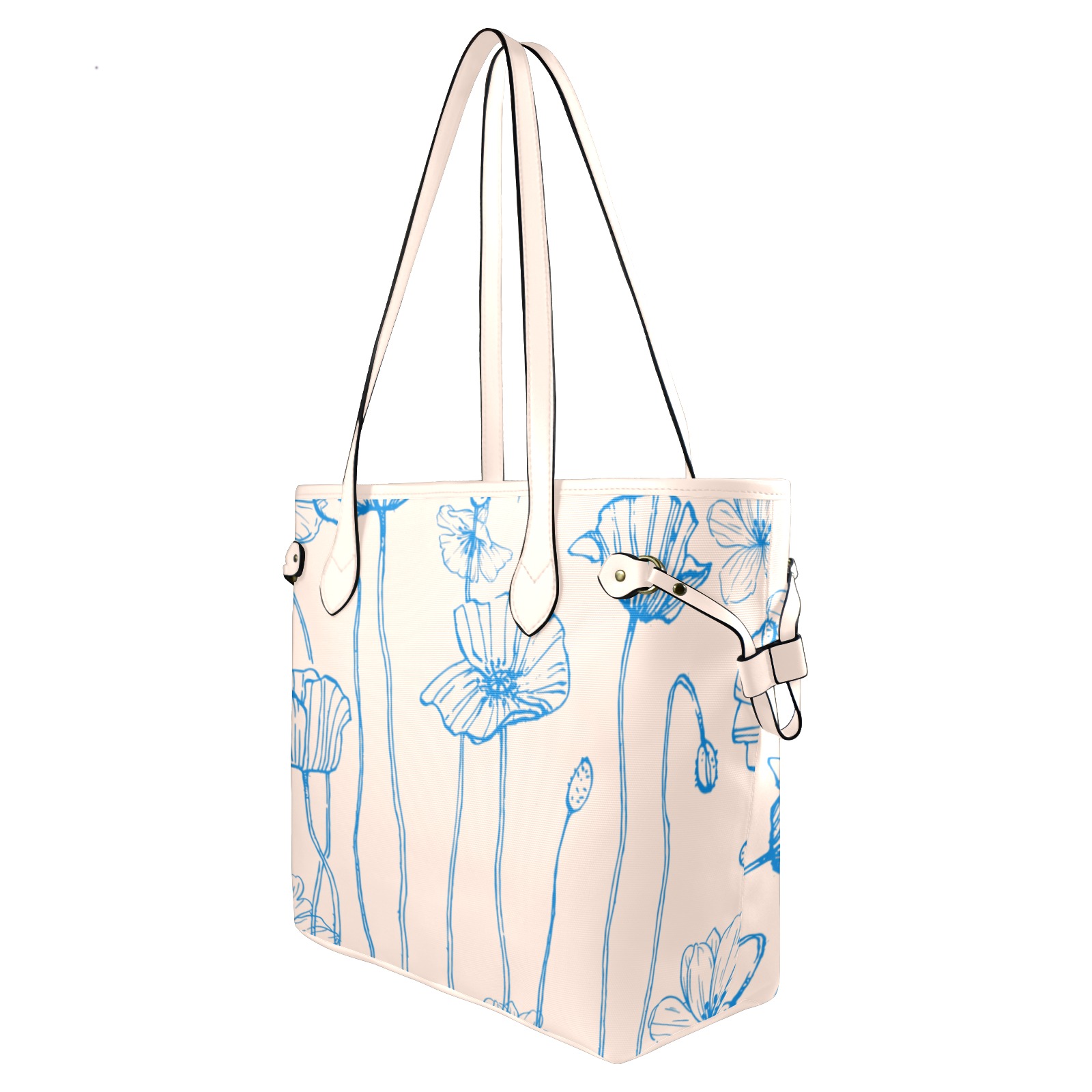 Blue Poppies Large tote Yellow Clover Canvas Tote Bag (Model 1661)