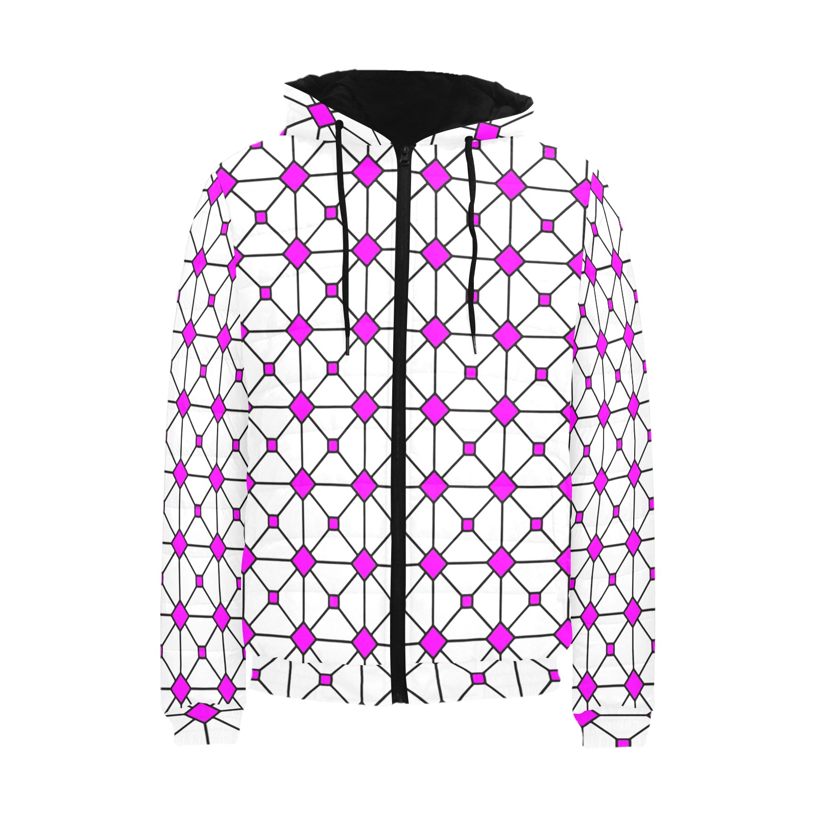 stain glass window shell pink Men's Padded Hooded Jacket (Model H42)