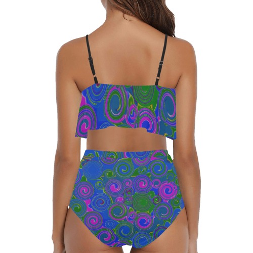 swirls blu II High Waisted Ruffle Bikini Set (Model S13)