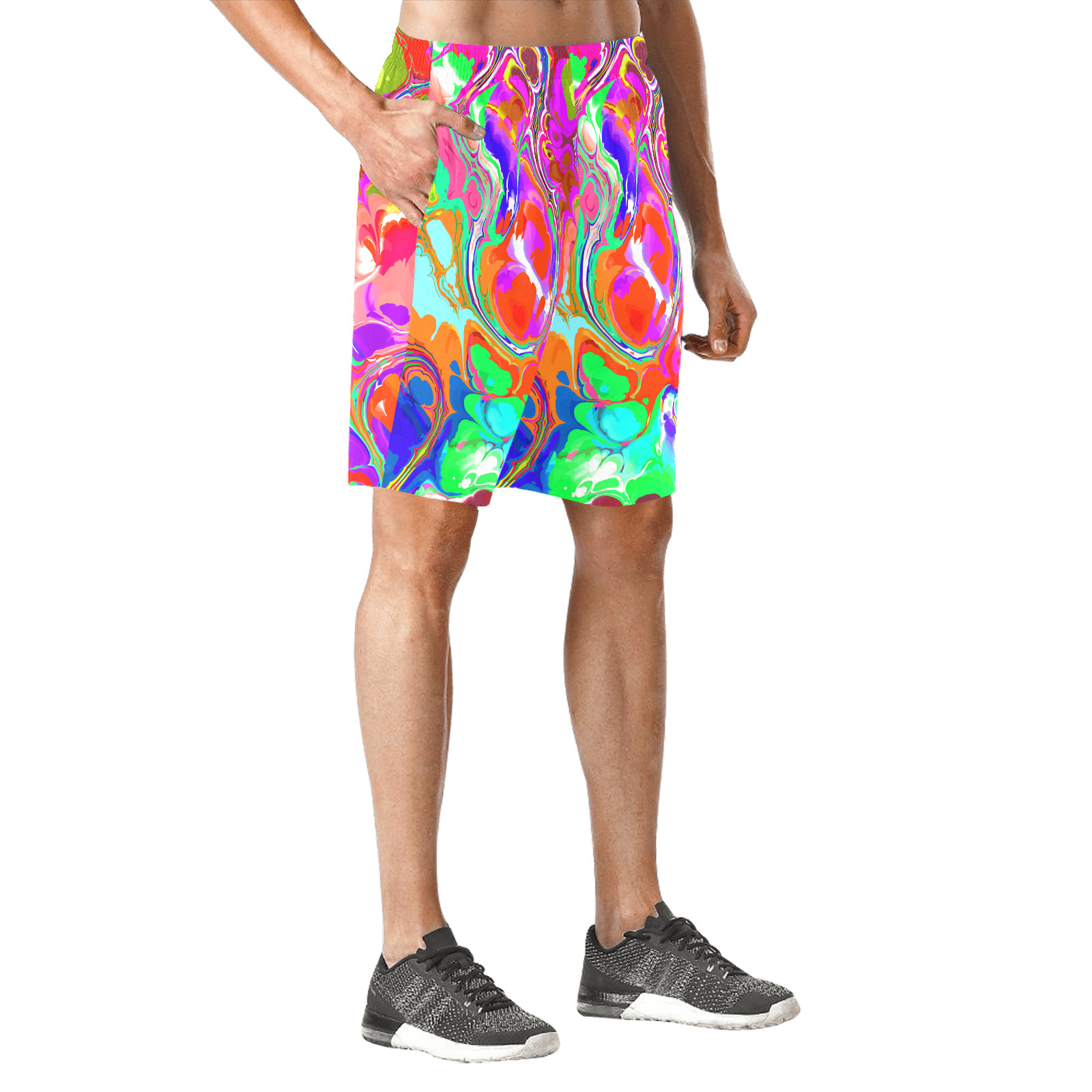 Psychedelic Abstract Marble Artistic Dynamic Paint Art Men's All Over Print Elastic Beach Shorts (Model L20)