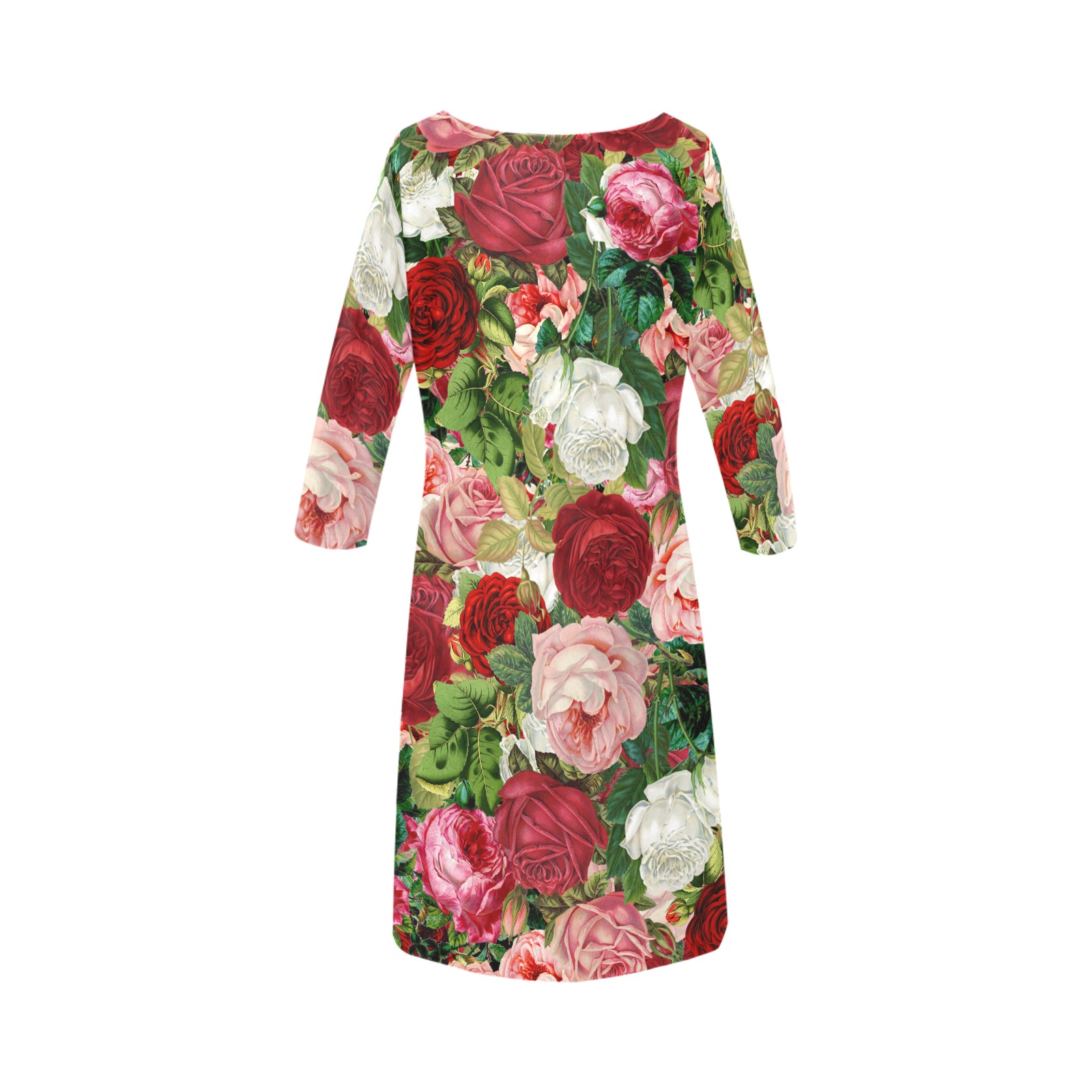 Vintage Flowers Rhea Loose Round Neck Dress(Model D22)
