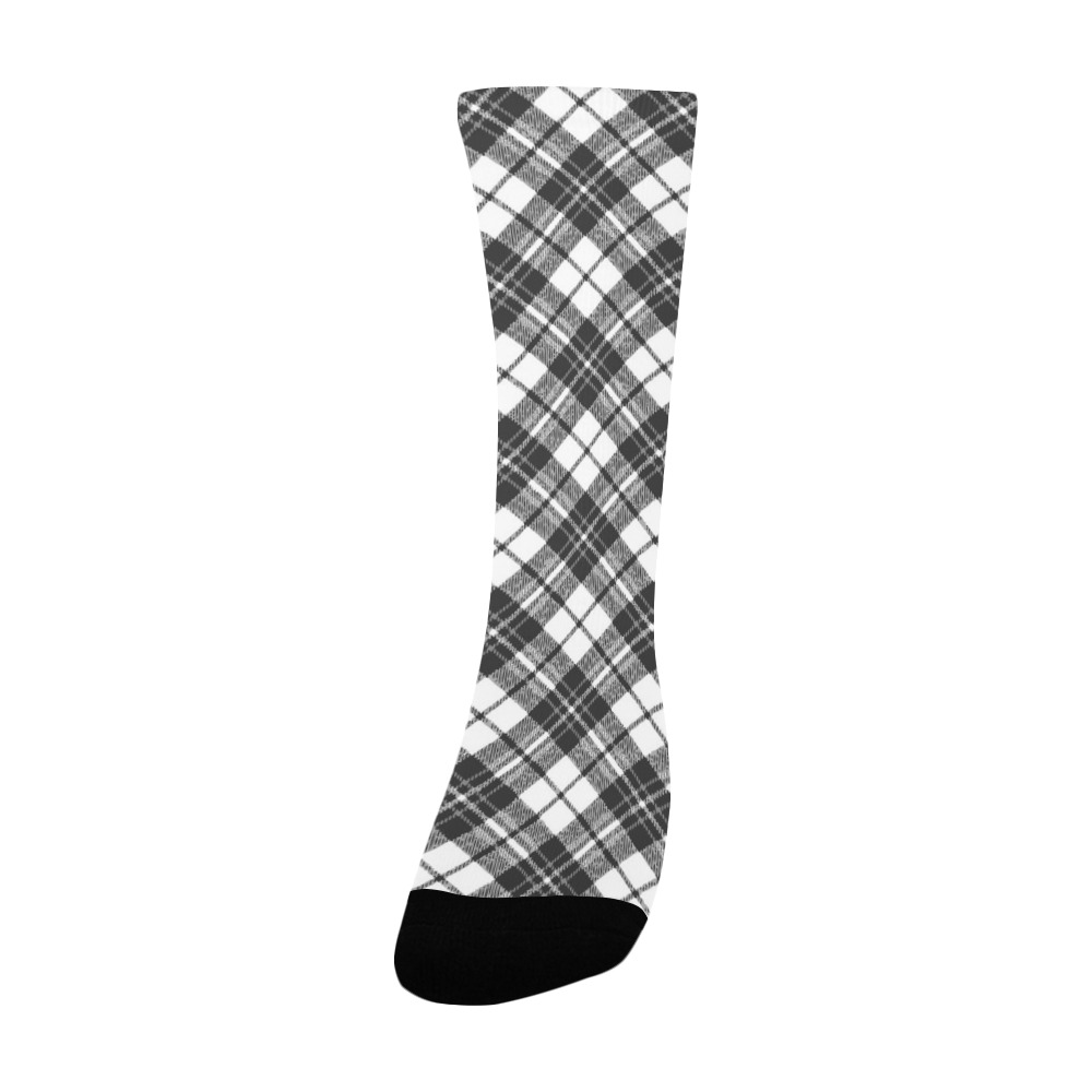 Tartan black white pattern holidays Christmas xmas elegant lines geometric cool fun classic elegance Women's Custom Socks