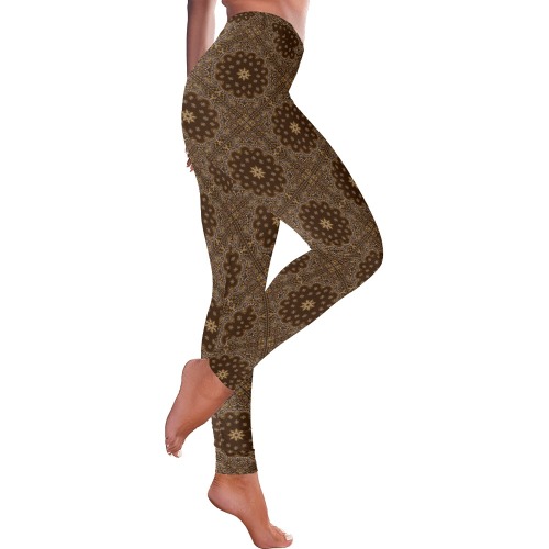 Bandanna Pattern Brown Women's Low Rise Leggings (Invisible Stitch) (Model L05)