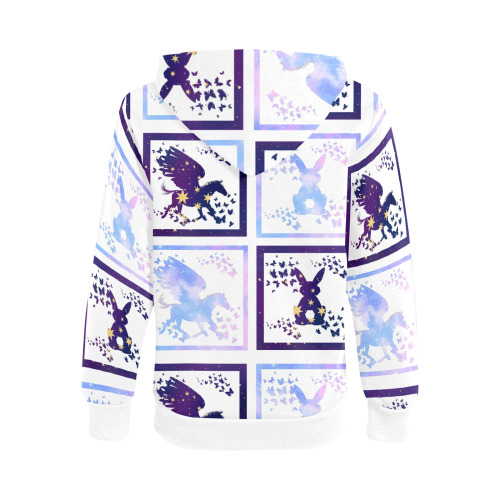 Bunny and Pegasus Together in Blue Patchwork Design Kids' All Over Print Full Zip Hoodie (Model H39)