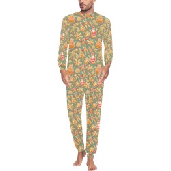 Christmas Gingerbread Icons Pattern Men's All Over Print Pajama Set with Custom Cuff