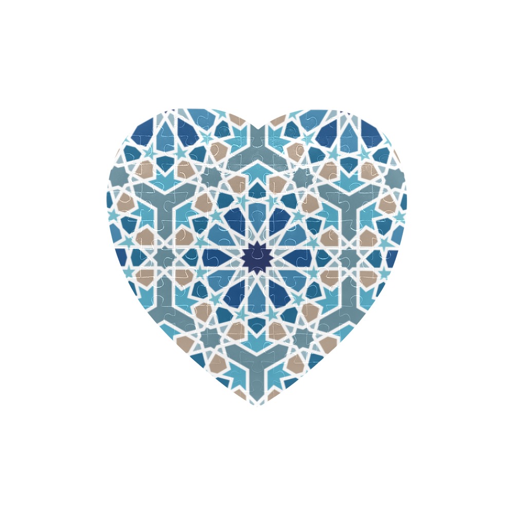 Arabic Geometric Design Pattern Heart-Shaped Jigsaw Puzzle (Set of 75 Pieces)