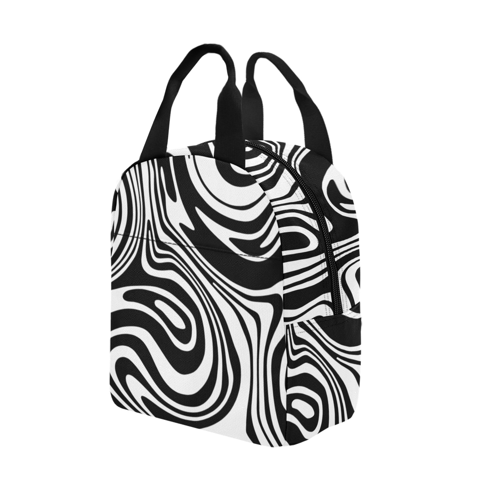 Black and White Marble Zipper Lunch Bag (Model 1720)