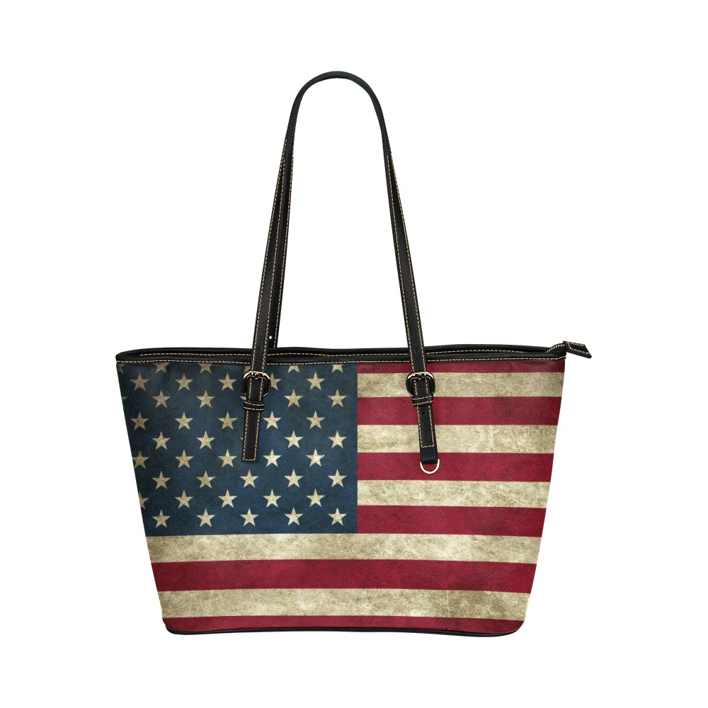 usa flag old style Leather Tote Bag/Small (Model 1651)