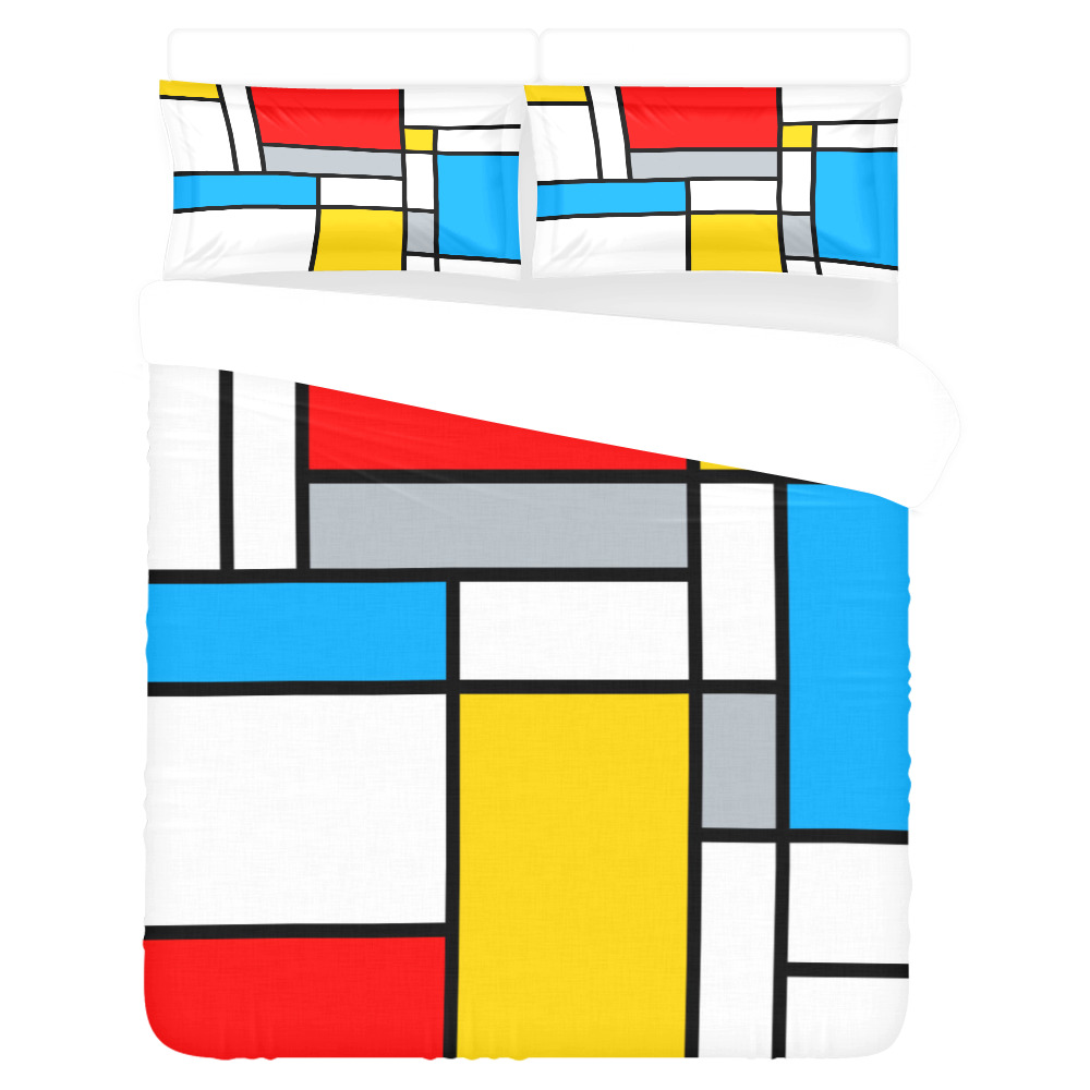 Mondrian Style Color Composition Geometric Retro Art 3-Piece Bedding Set
