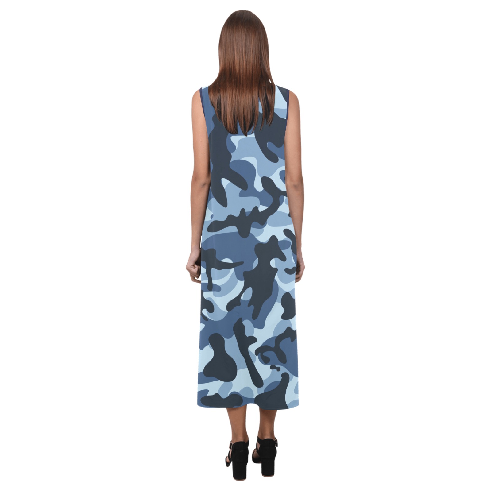 Blueberry Camo Phaedra Sleeveless Open Fork Long Dress (Model D08)