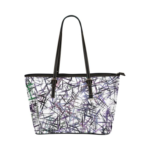 Plum and Gray Arrows Abstract Leather Tote Bag/Large (Model 1651)