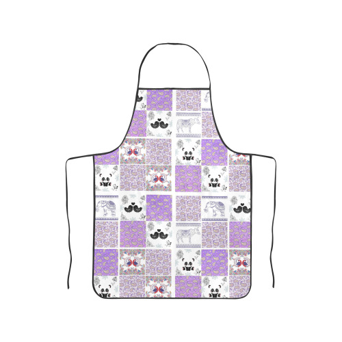 Purple Paisley Birds and Animals Patchwork Design Women's Overlock Apron with Pocket