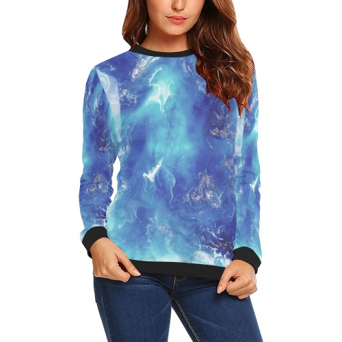 Encre Bleu Photo All Over Print Crewneck Sweatshirt for Women (Model H18)