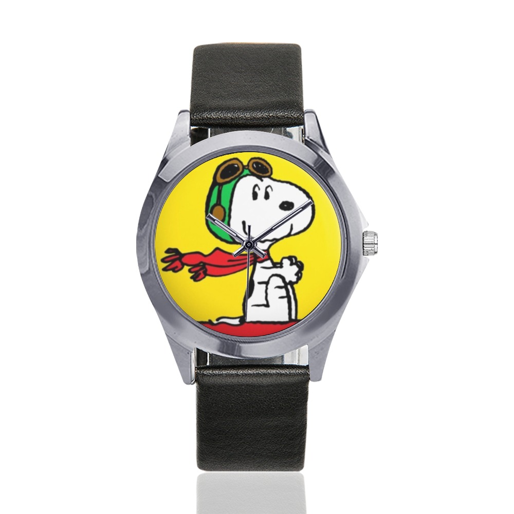 Snoopy 56 Unisex Silver-Tone Round Leather Watch (Model 216)