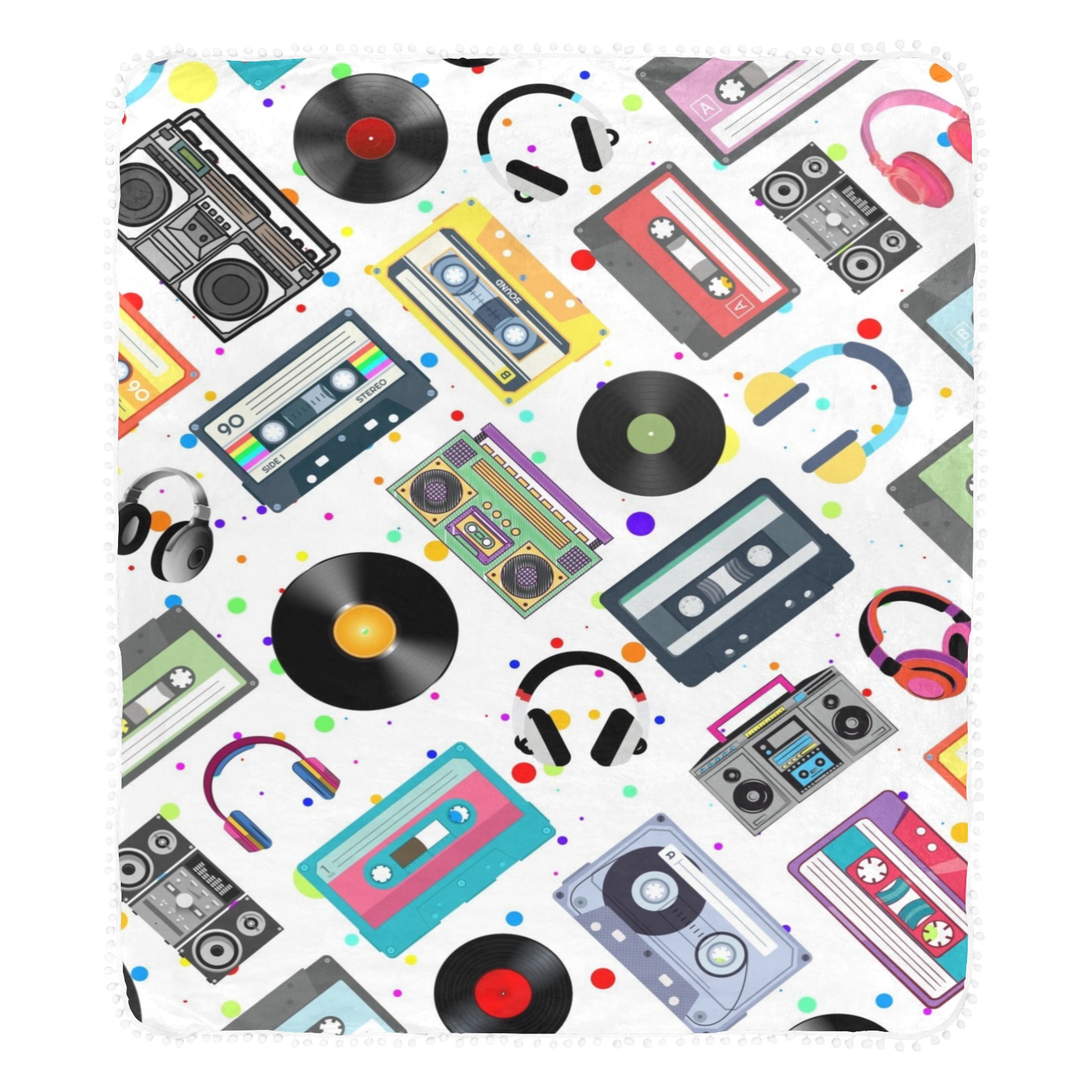 Retro Music Pom Pom Fringe Blanket 60"x80"