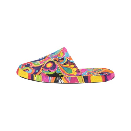 Abstract Retro Hippie Paisley Floral Women's Cotton Slippers (Model 0601)