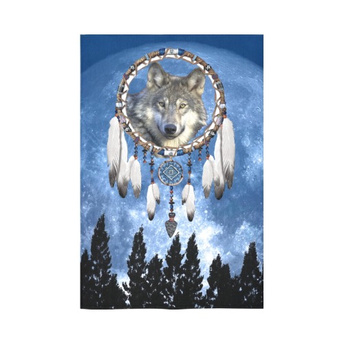 Wolf, Dream Catcher and Moon Cotton Linen Wall Tapestry 60"x 90"