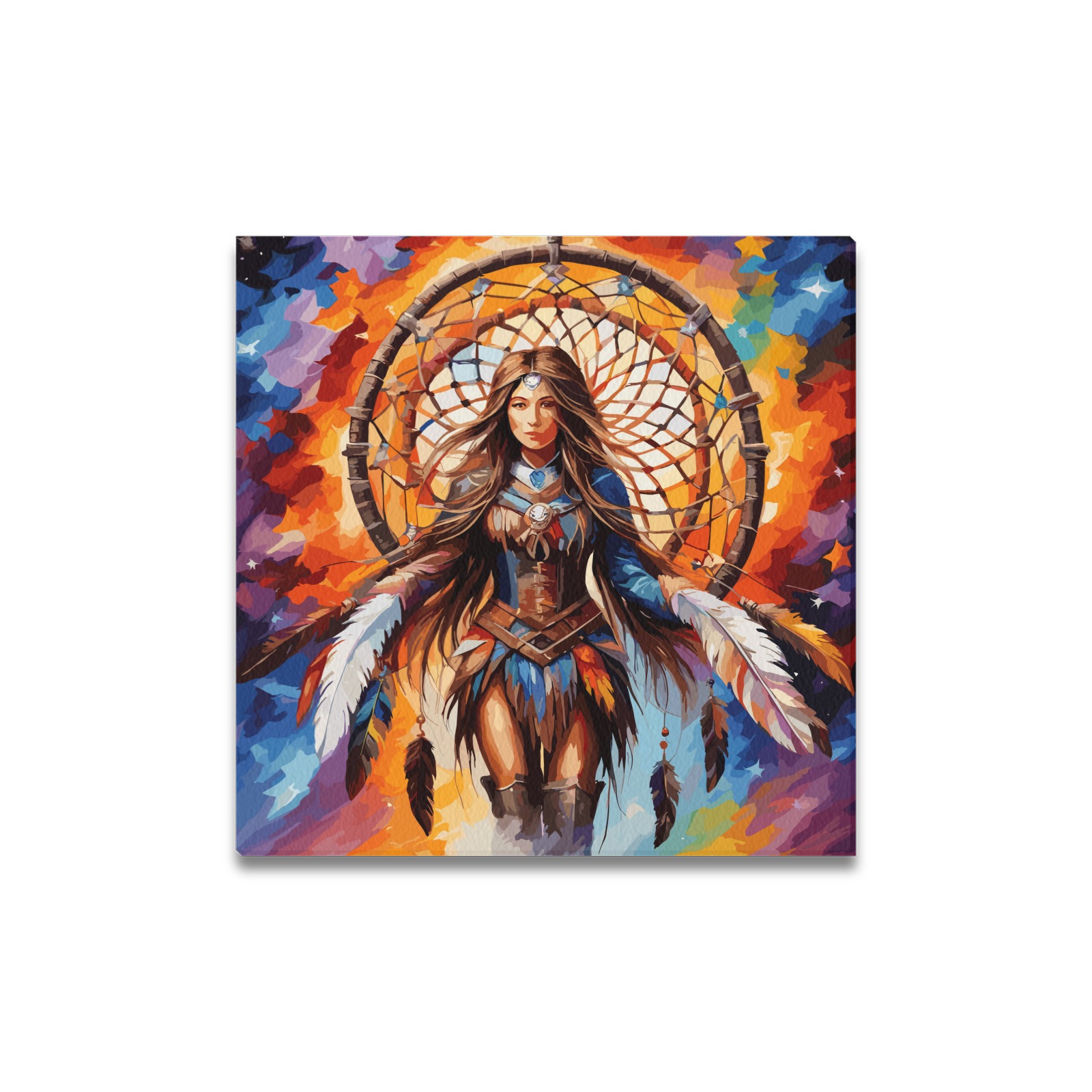 Nice fairy woman and a dreamcatcher colorful art. Upgraded Canvas Print 16"x16"