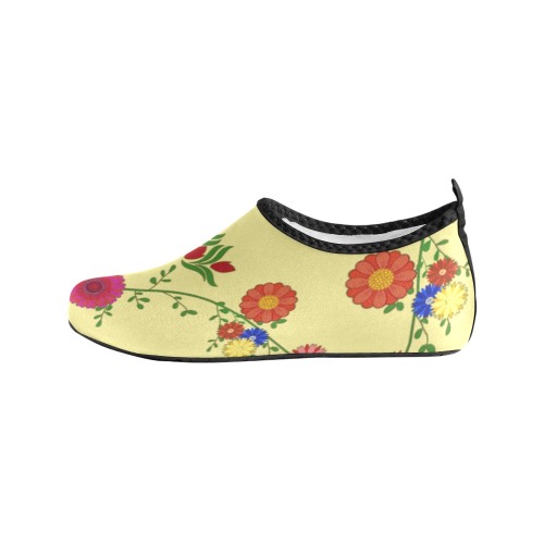 Flowers on the Vine / Yellow Kids' Slip-On Water Shoes (Model 056)