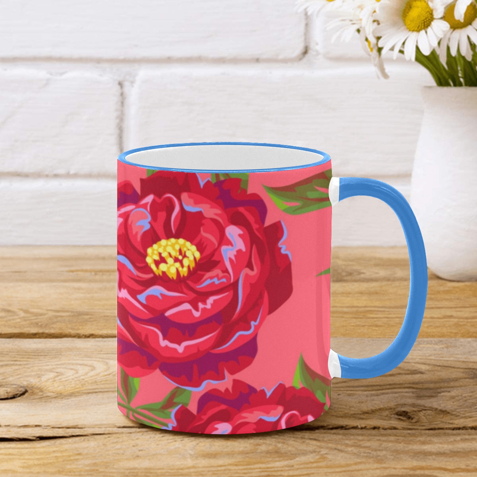 Red Flowers Custom Edge Color Mug (11oz)