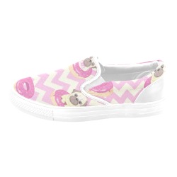 Pugs and Donuts on Pink Chevron Women's Unusual Slip-on Canvas Shoes (Model 019)