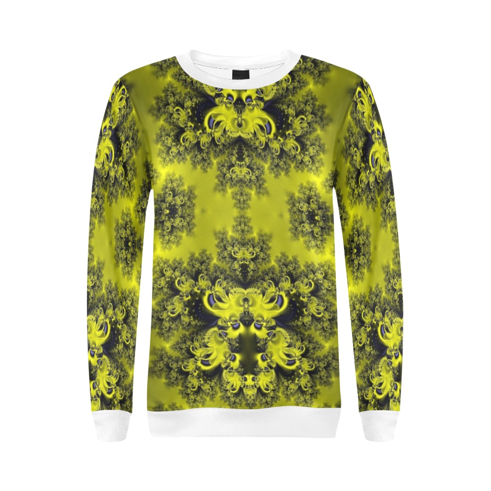 Summer Sunflowers Frost Fractal All Over Print Crewneck Sweatshirt for Women (Model H18)