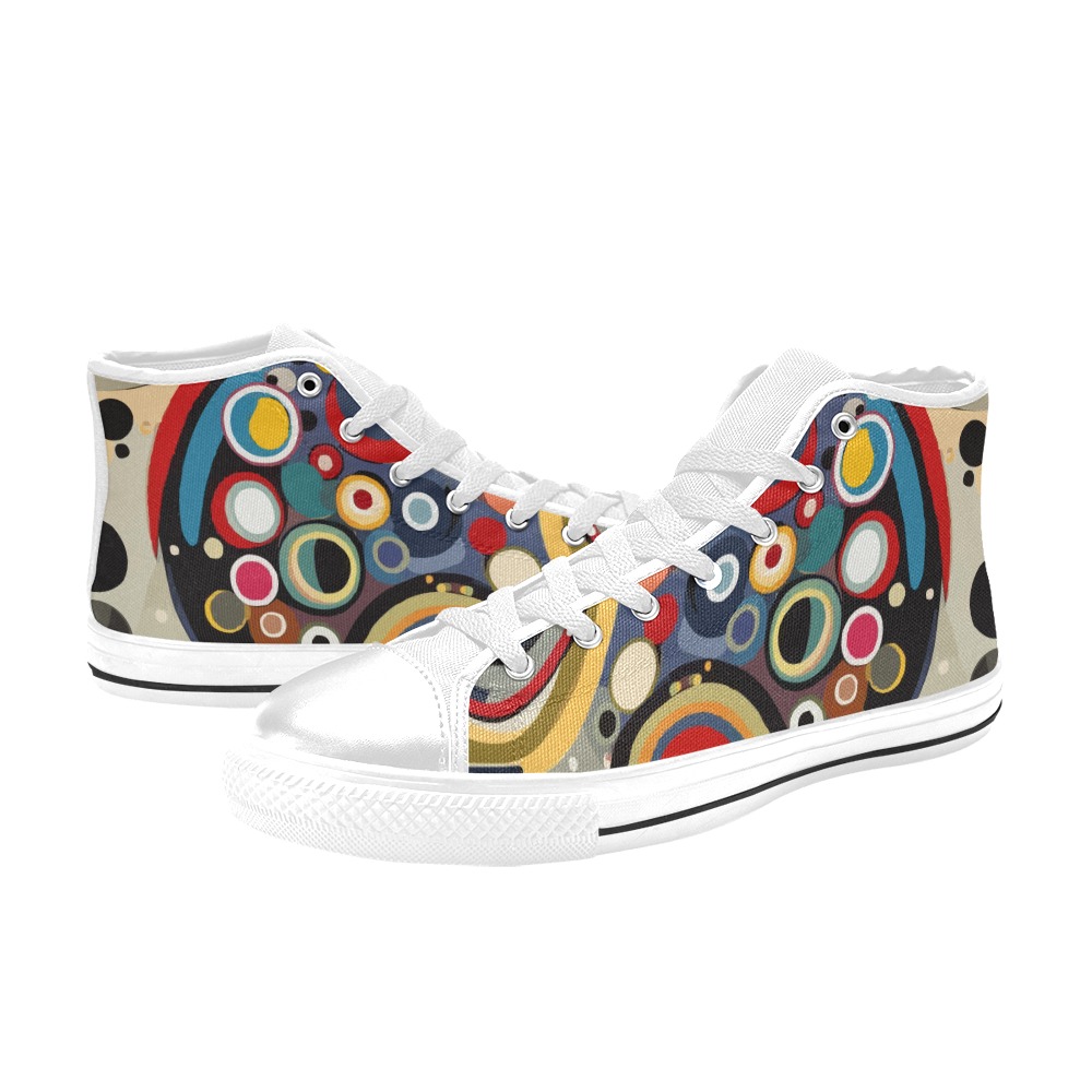 Fantastic colorful rings, dots abstract art. Men’s Classic High Top Canvas Shoes (Model 017)