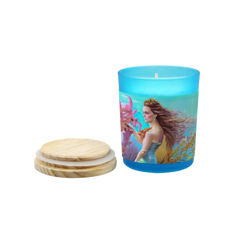Mermaid dreamland Blue Glass Candle Cup (Wood Sage & Sea Salt)